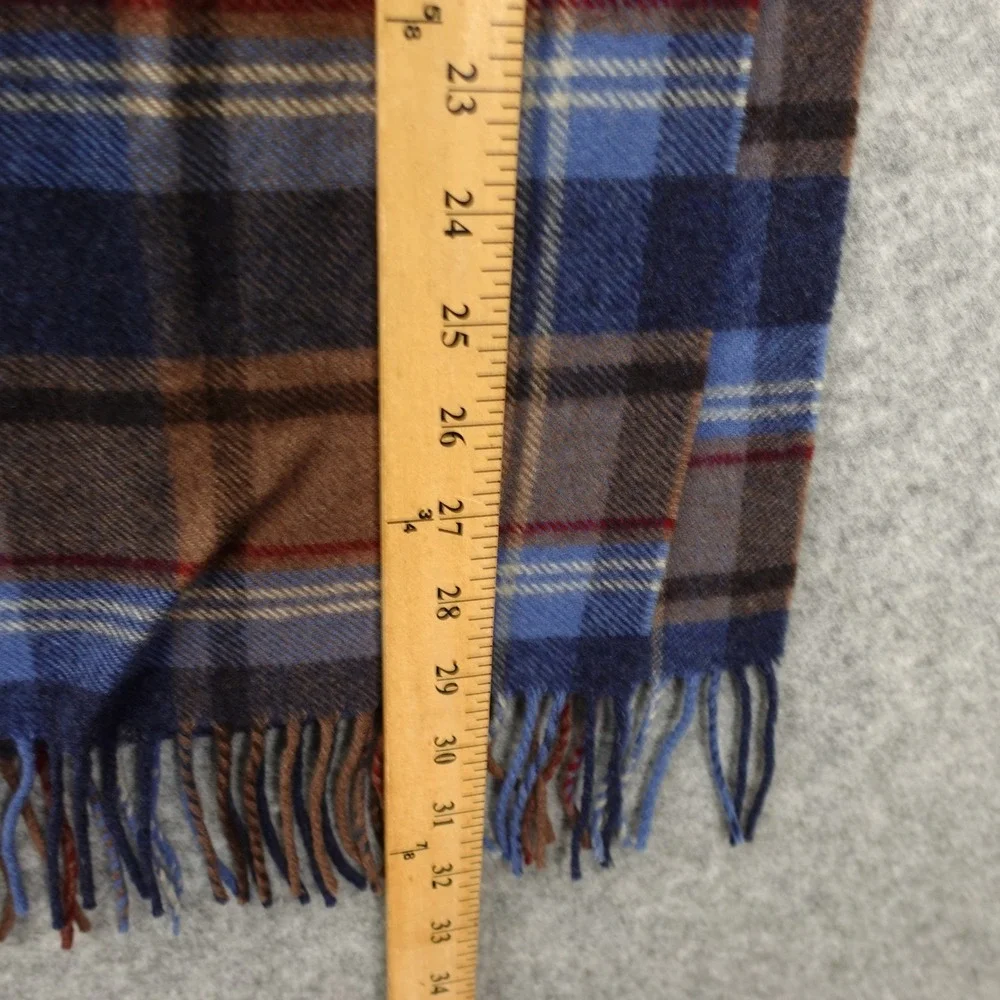 Wool Plaid Scarf Mens Navy Camel Brown Tartan Fringe Muffler Neck Wrap 11.7x58